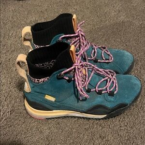 The North Face Teal and Purple High-Top Hiking Shoes